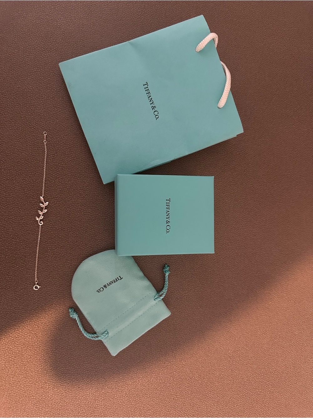 Tiffany & Co. Silver Leaf Motif Bracelet with Signature Blue Pouch & Box